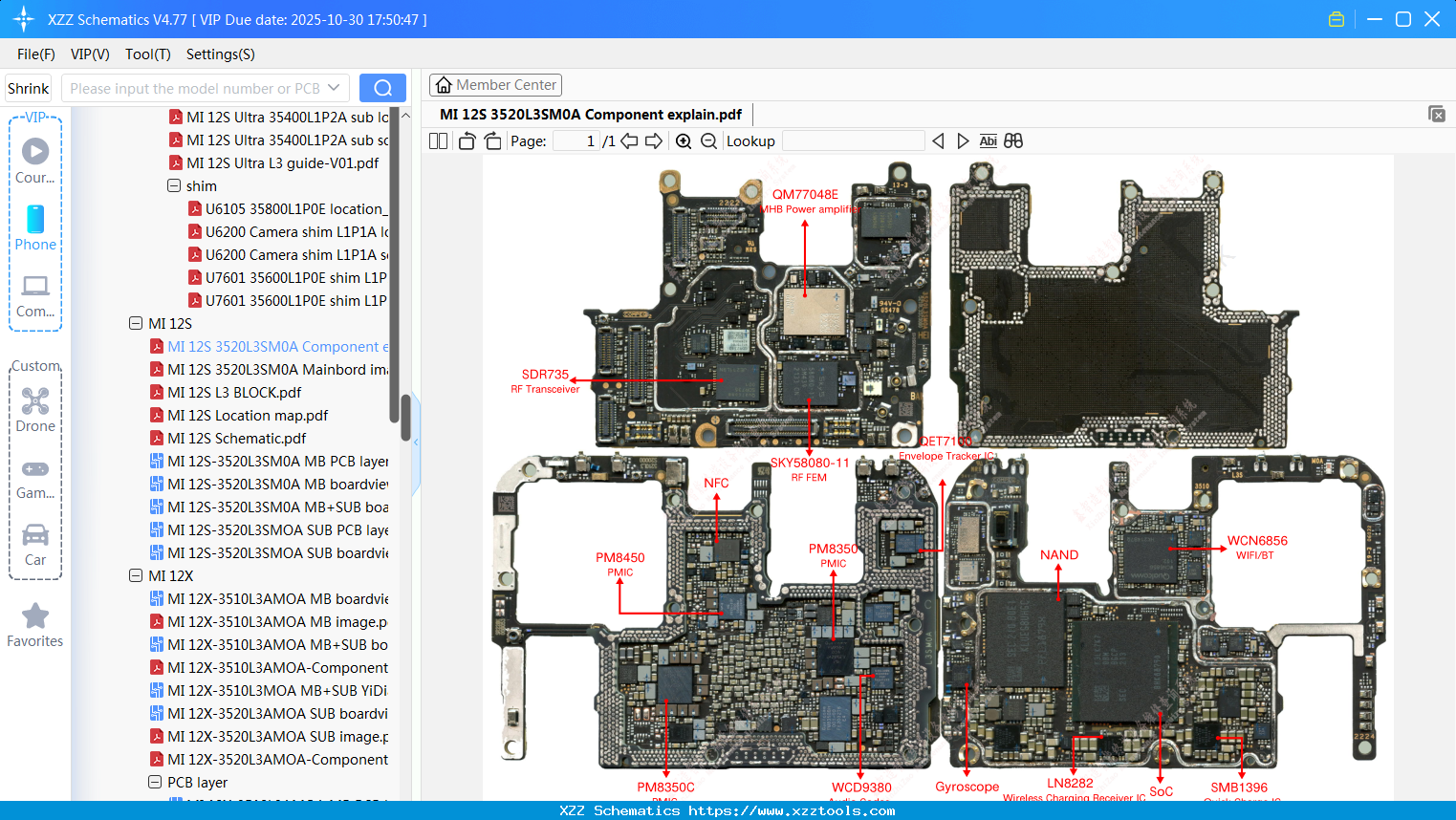 Xiaomi MI 12S 3520L3SM0A Component Explain